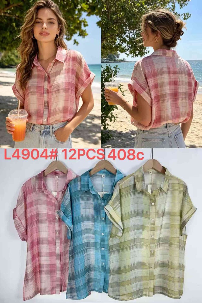 CAMISA CUADROS OVERSIZE ESTILO VERANO MANGA CORTA RELAJADA DD-L4904