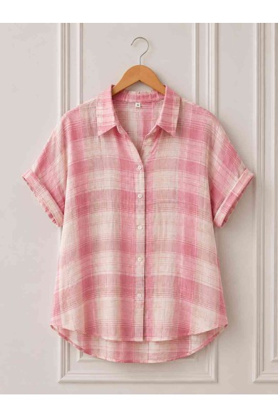 CAMISA CUADROS OVERSIZE ESTILO VERANO MANGA CORTA RELAJADA DD-L4904