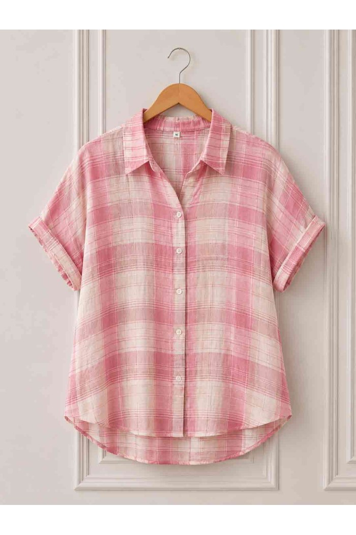 CAMISA CUADROS OVERSIZE ESTILO VERANO MANGA CORTA RELAJADA DD-L4904
