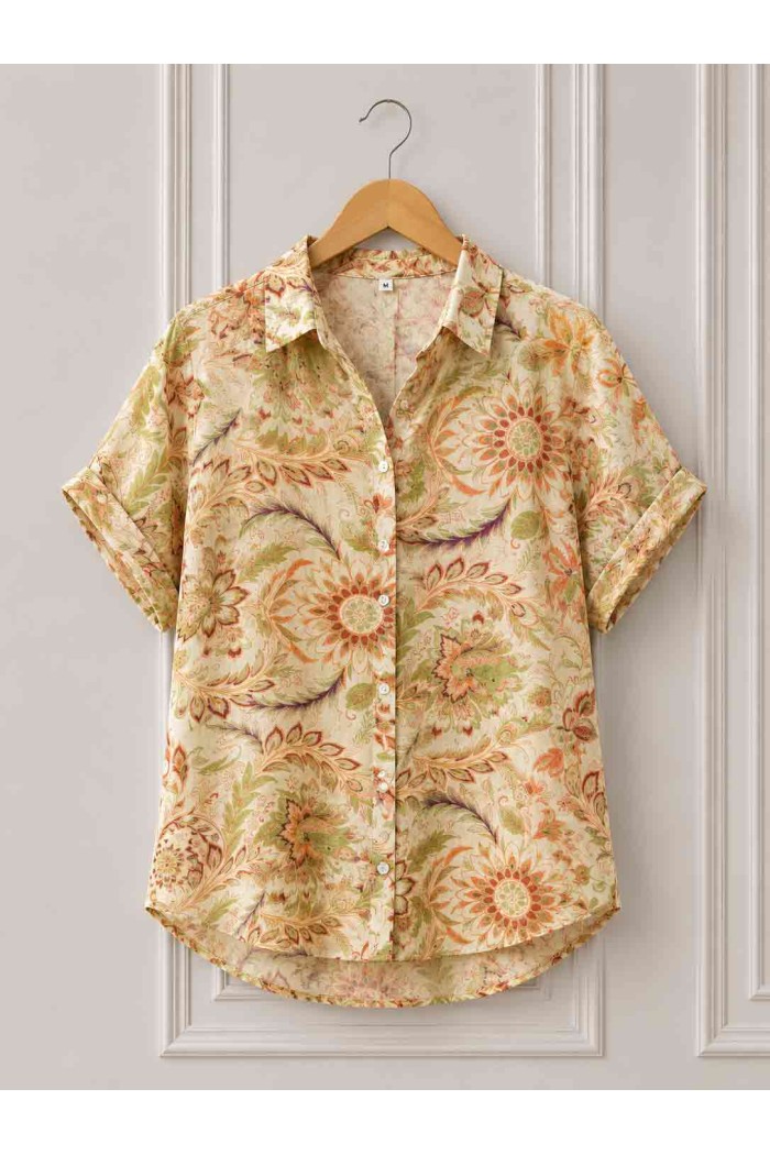 FLORAL BOHO SUMMER SHIRT PARA PLAYA Y VACACIONES – BLUSA CASUAL DE MANGA CORTA ESTILO RESORT VINTAGE DD-L4907