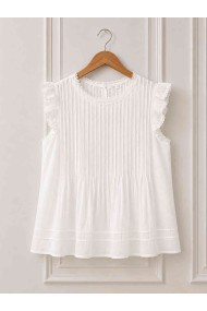 ELEGANTE BLUSA BLANCA ROMÁNTICA PARA VERANO – TOP SIN MANGAS CON VOLANTES Y DETALLES PLISADOS ESTILO BOHO CHIC DD-1D2222