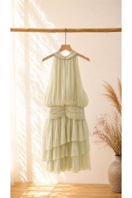 VESTIDO MIDI PLISADO DE GASA CON VOLANTES – ESTILO ELEGANTE PARA BODAS, FIESTAS Y EVENTOS ESPECIALES FBZMA1719