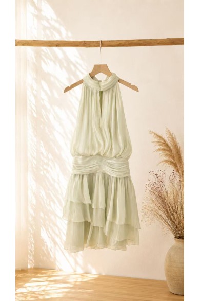 VESTIDO MIDI PLISADO DE GASA CON VOLANTES – ESTILO ELEGANTE PARA BODAS, FIESTAS Y EVENTOS ESPECIALES FBZMA1719