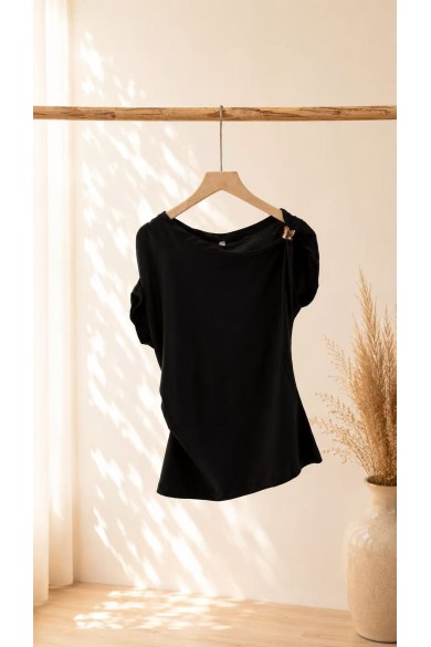 TOP ASIMÉTRICO DRAPEADO ELEGANTE – BLUSA AJUSTADA DE MANGA CORTA PARA FIESTAS Y EVENTOS VARIOS COLORES FBZMR22558