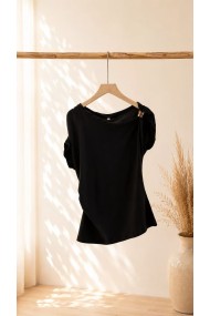 TOP ASIMÉTRICO DRAPEADO ELEGANTE – BLUSA AJUSTADA DE MANGA CORTA PARA FIESTAS Y EVENTOS VARIOS COLORES FBZMR22558