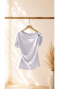 TOP ASIMÉTRICO DRAPEADO ELEGANTE – BLUSA AJUSTADA DE MANGA CORTA PARA FIESTAS Y EVENTOS VARIOS COLORES FBZMR22558