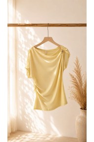 TOP ASIMÉTRICO DRAPEADO ELEGANTE – BLUSA AJUSTADA DE MANGA CORTA PARA FIESTAS Y EVENTOS VARIOS COLORES FBZMR22558