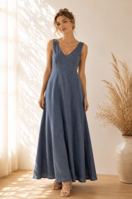 VESTIDO LARGO AZUL CON ESCOTE EN V FBZMR22557
