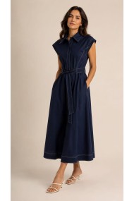 VESTIDO MIDI AZUL MARINO CON CINTURÓN FBZMA1667