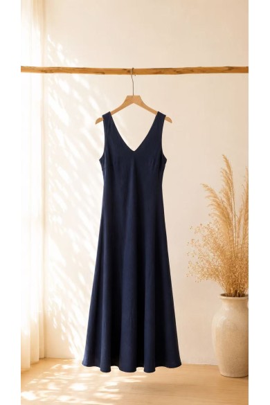 VESTIDO LARGO AZUL CON ESCOTE EN V FBZMR22555