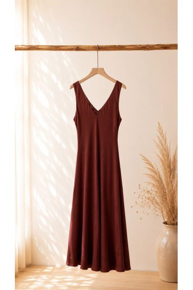 VESTIDO LARGO GRANATE CON ESCOTE EN V FBZMR22557
