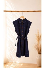 VESTIDO CAMISERO DENIM SIN MANGAS CON CINTURÓN AJUSTABLE FBZMR22553