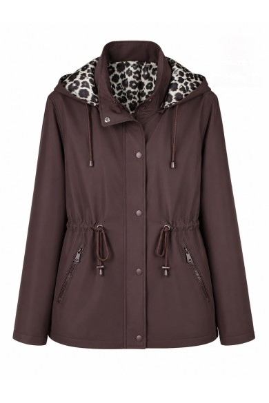 CHAQUETA IMPERMEABLE CON CAPUCHA Y FORRO ESTAMPADO AJUSTABLE EN LA CINTURA VARIOS COLORES TALLA GRANDE TY-Z68812