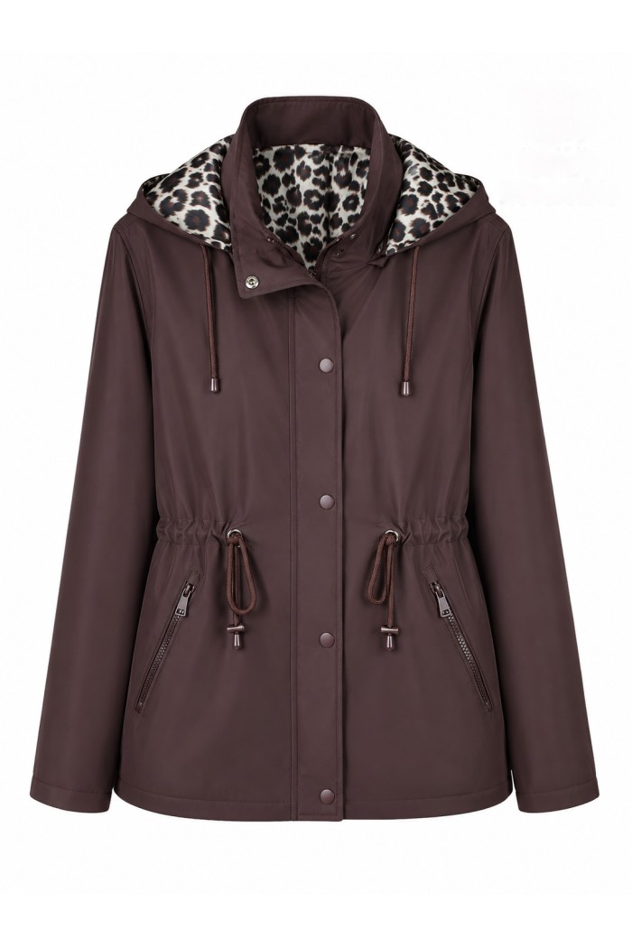CHAQUETA IMPERMEABLE CON CAPUCHA Y FORRO ESTAMPADO AJUSTABLE EN LA CINTURA VARIOS COLORES TALLA GRANDE TY-Z68812