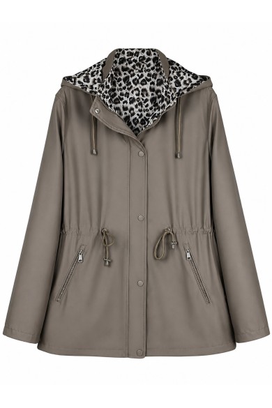 CHAQUETA IMPERMEABLE CON CAPUCHA Y FORRO ESTAMPADO AJUSTABLE EN LA CINTURA VARIOS COLORES TALLA GRANDE TY-Z68812