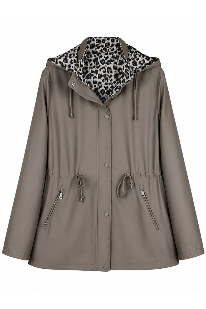 CHAQUETA IMPERMEABLE CON CAPUCHA Y FORRO ESTAMPADO AJUSTABLE EN LA CINTURA VARIOS COLORES TALLA GRANDE TY-Z68812