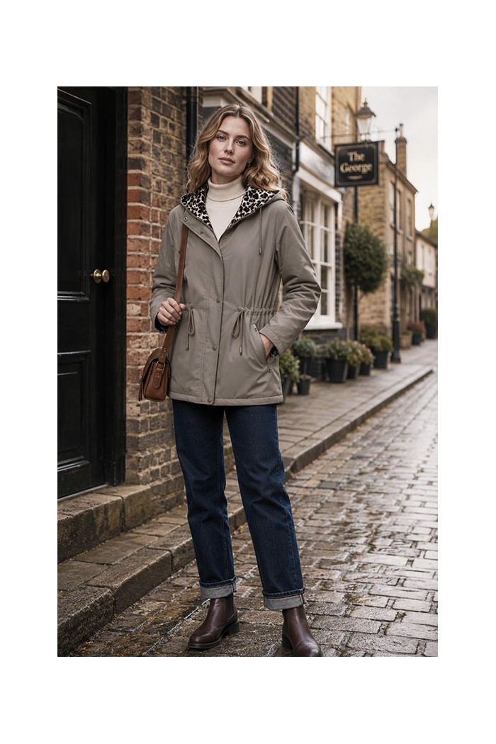CHAQUETA IMPERMEABLE CON CAPUCHA Y FORRO ESTAMPADO AJUSTABLE EN LA CINTURA VARIOS COLORES TALLA GRANDE TY-Z68812