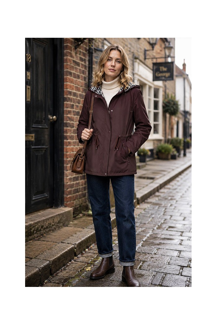CHAQUETA IMPERMEABLE CON CAPUCHA Y FORRO ESTAMPADO AJUSTABLE EN LA CINTURA VARIOS COLORES TALLA GRANDE TY-Z68812