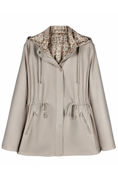 CHAQUETA IMPERMEABLE CON CAPUCHA Y FORRO ESTAMPADO AJUSTABLE EN LA CINTURA VARIOS COLORES TALLA GRANDE TY-Z68812