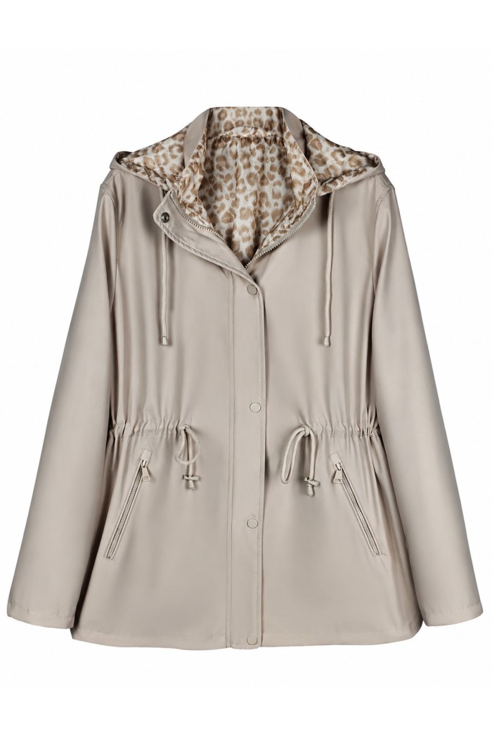 CHAQUETA IMPERMEABLE CON CAPUCHA Y FORRO ESTAMPADO AJUSTABLE EN LA CINTURA VARIOS COLORES TALLA GRANDE TY-Z68812