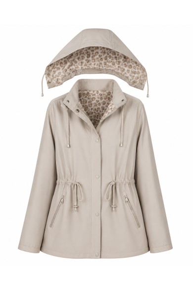 CHAQUETA IMPERMEABLE CON CAPUCHA Y FORRO ESTAMPADO AJUSTABLE EN LA CINTURA VARIOS COLORES TALLA GRANDE TY-Z68812
