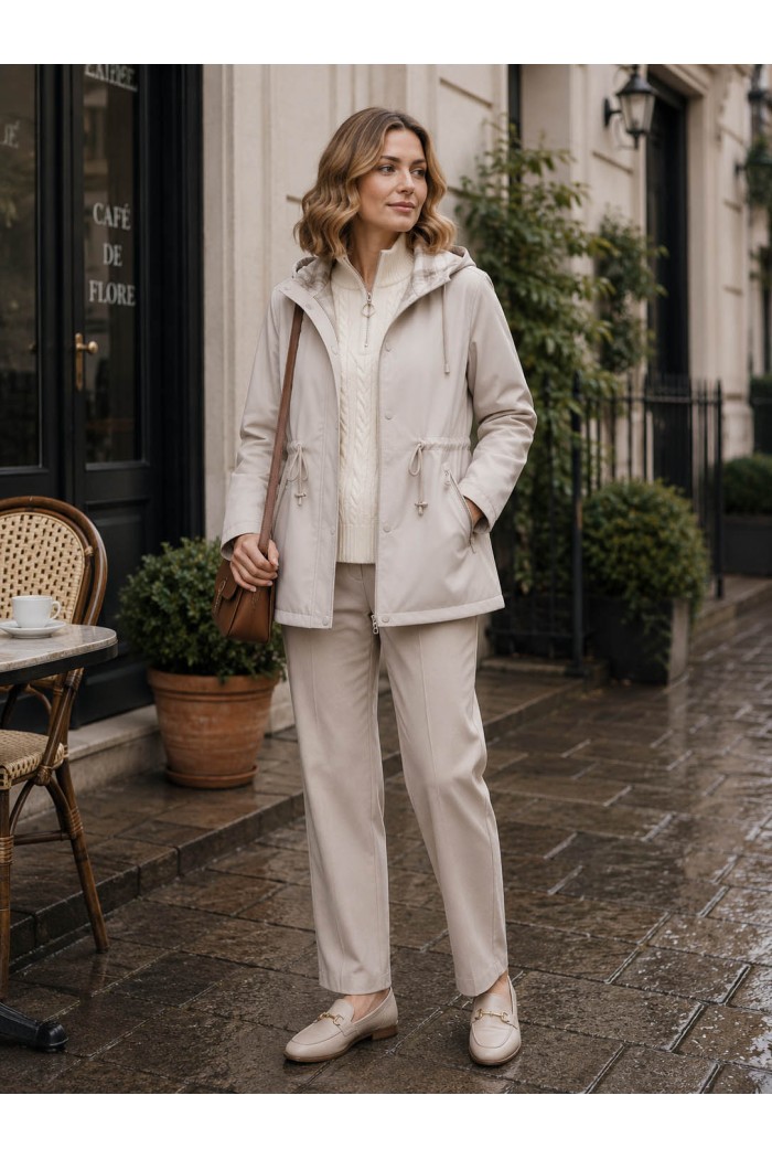 CHAQUETA IMPERMEABLE CON CAPUCHA DESMONTABLE, REVERSIBLE FORRO DE CUADROS Y CINTURA AJUSTABLE VARIOS COLORES TY-Z68807