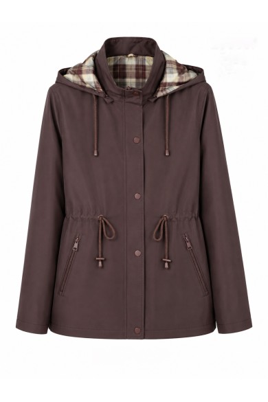 CHAQUETA IMPERMEABLE CON CAPUCHA DESMONTABLE, REVERSIBLE FORRO DE CUADROS Y CINTURA AJUSTABLE VARIOS COLORES TY-Z68807
