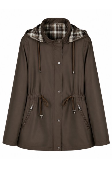 CHAQUETA IMPERMEABLE CON CAPUCHA DESMONTABLE REVERSIBLE, FORRO DE CUADROS Y CINTURA AJUSTABLE VARIOS COLORES TY-Z68807
