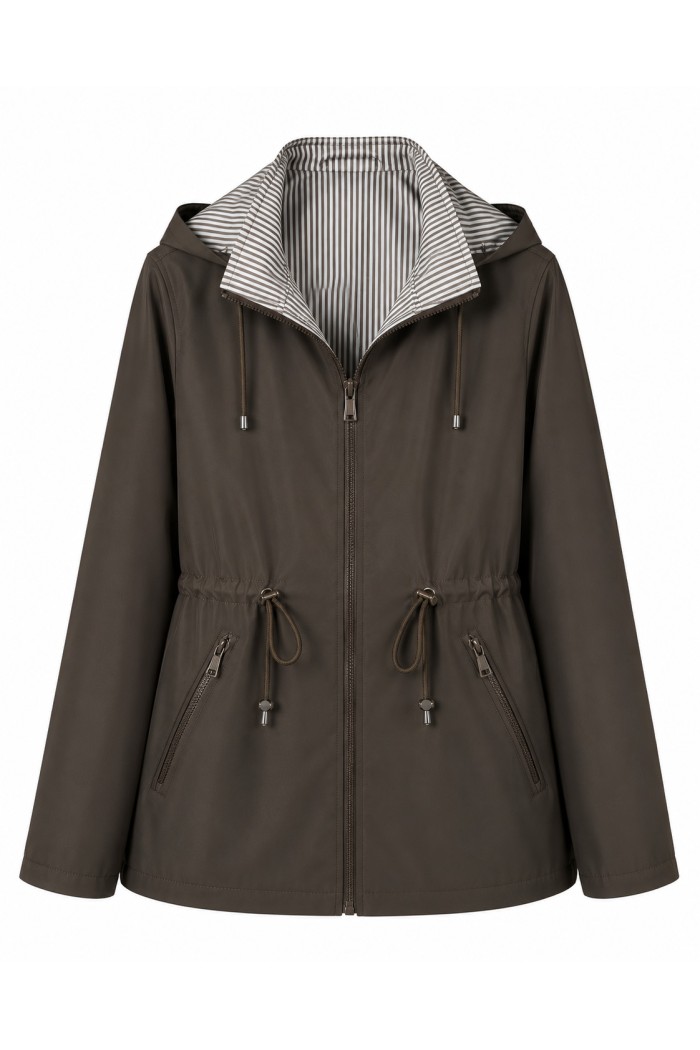 CHAQUETA REVERSIBLE CON CAPUCHA Y CINTURA AJUSTABLE VARIOS COLORES TY-Z68811