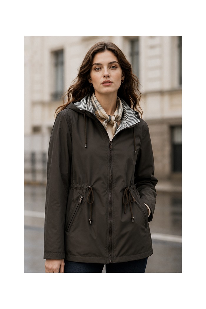 CHAQUETA REVERSIBLE CON CAPUCHA Y CINTURA AJUSTABLE VARIOS COLORES TY-Z68811