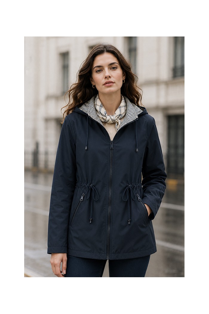 CHAQUETA REVERSIBLE CON CAPUCHA Y CINTURA AJUSTABLE VARIOS COLORES TY-Z68811