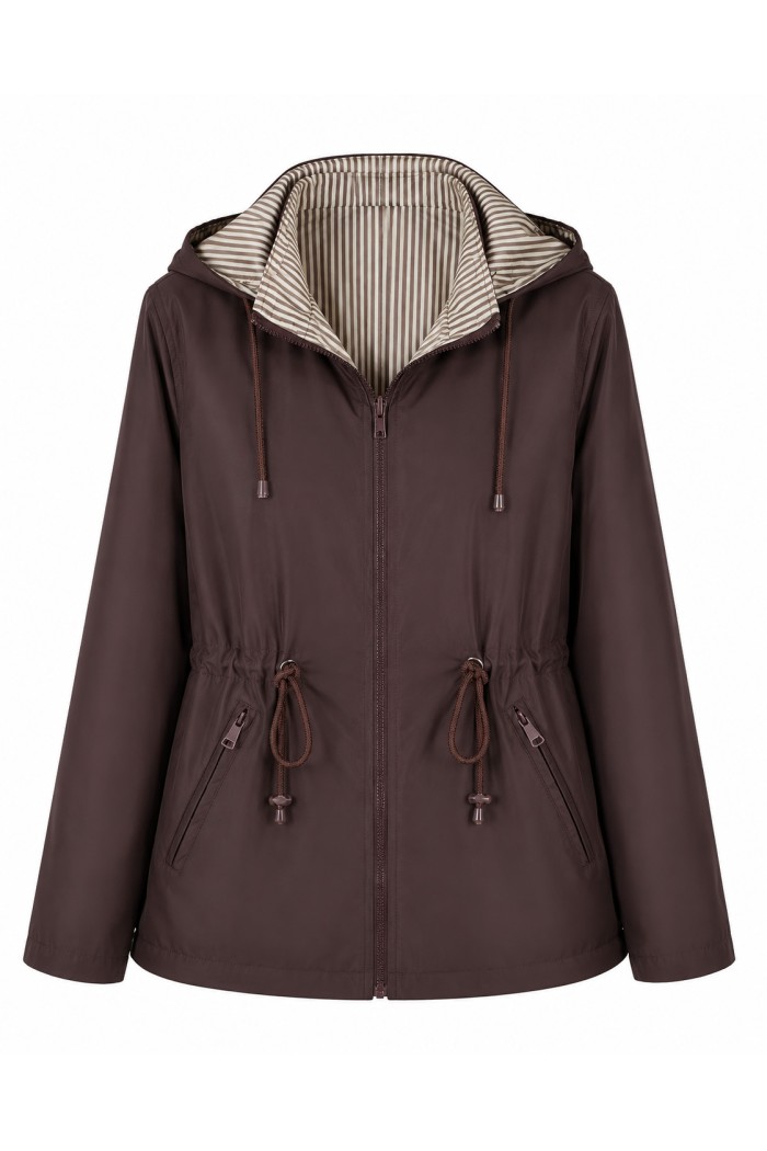 CHAQUETA REVERSIBLE CON CAPUCHA Y CINTURA AJUSTABLE VARIOS COLORES TY-Z68811