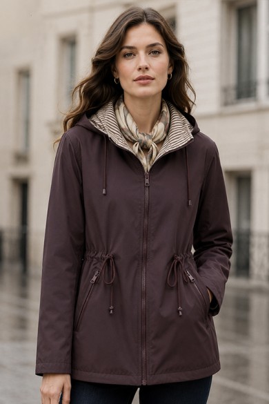 CHAQUETA REVERSIBLE CON CAPUCHA Y CINTURA AJUSTABLE VARIOS COLORES TY-Z68811