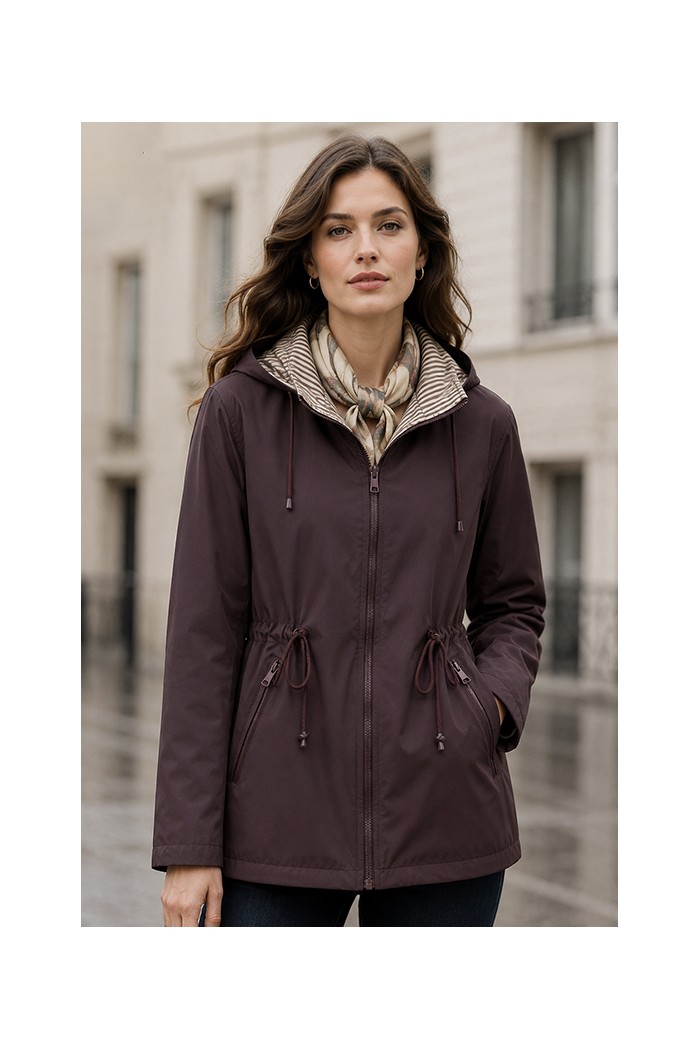 CHAQUETA REVERSIBLE CON CAPUCHA Y CINTURA AJUSTABLE VARIOS COLORES TY-Z68811