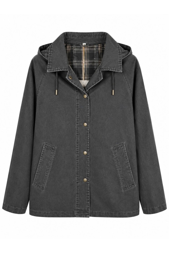 CHAQUETA CASUAL CON CAPUCHA Y FORRO DE CUADROS VARIOS COLORES TY-Z68833