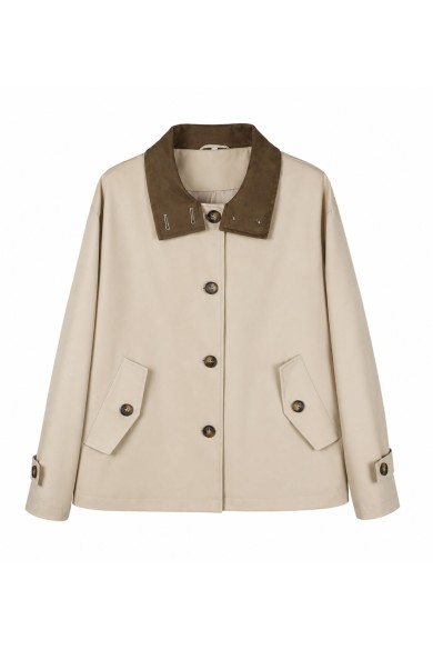 CHAQUETA CORTA ESTILO TRENCH CON CUELLO CONTRASTADO VARIOS COLORES TY-Z68851