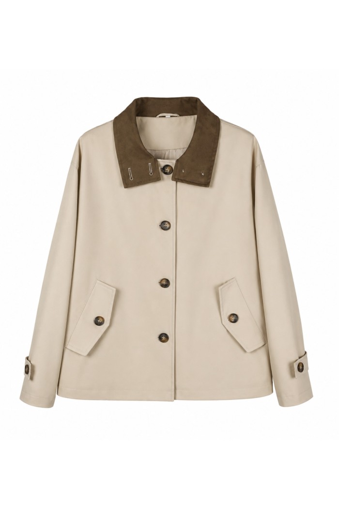 CHAQUETA CORTA ESTILO TRENCH CON CUELLO CONTRASTADO VARIOS COLORES TY-Z68851