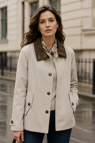 CHAQUETA CORTA ESTILO TRENCH CON CUELLO CONTRASTADO VARIOS COLORES TY-Z68851