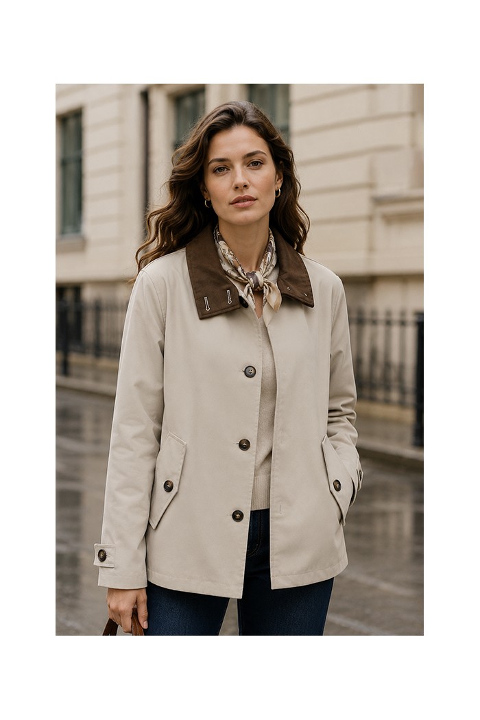 CHAQUETA CORTA ESTILO TRENCH CON CUELLO CONTRASTADO VARIOS COLORES TY-Z68851