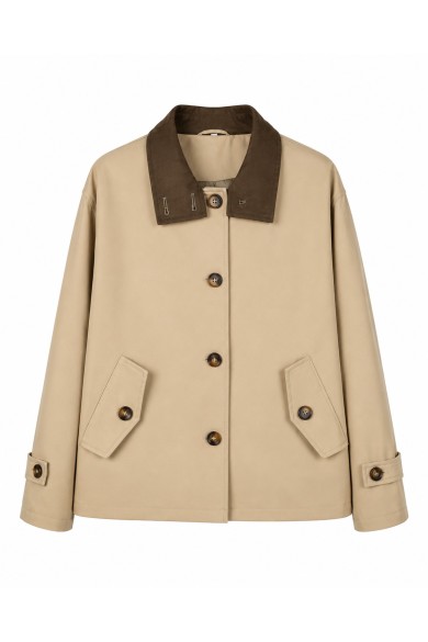 CHAQUETA CORTA ESTILO TRENCH CON CUELLO CONTRASTADO VARIOS COLORES TY-Z68851