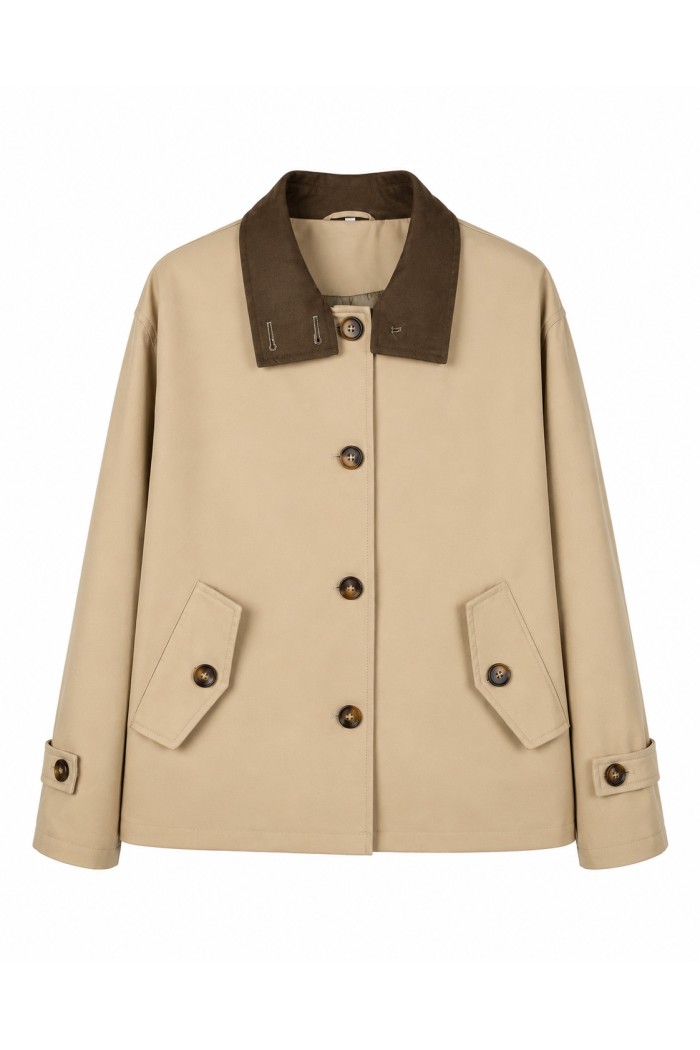 CHAQUETA CORTA ESTILO TRENCH CON CUELLO CONTRASTADO VARIOS COLORES TY-Z68851
