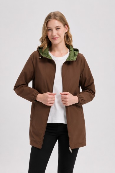 CHAQUETA REVERSIBLE CON CAPUCHA Y CREMALLERA CHOCOLATE VERDE OBRF2101