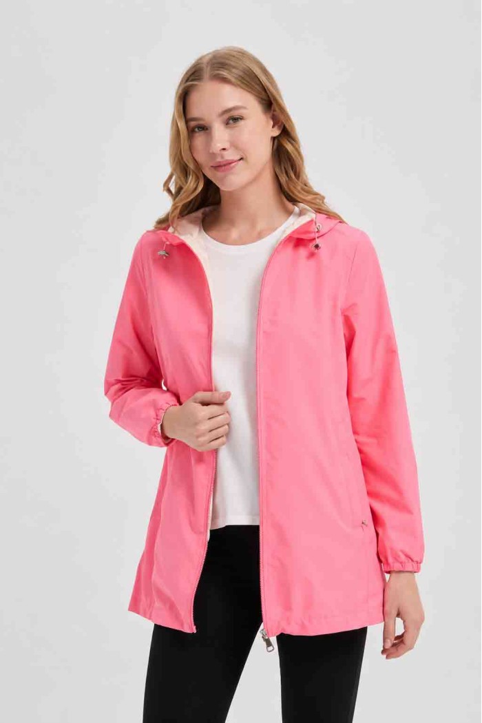 CHAQUETA REVERSIBLE CON CAPUCHA Y CREMALLERA FUSIA BEIGE OBRF2101