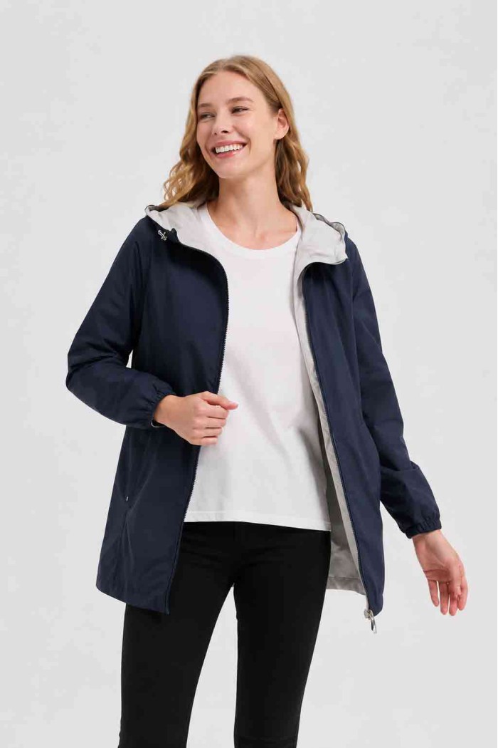 CHAQUETA REVERSIBLE CON CAPUCHA Y CREMALLERA AZUL GRIS OBRF2101