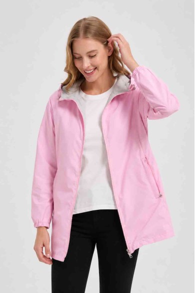 CHAQUETA REVERSIBLE CON CAPUCHA Y CREMALLERA ROSA GRIS OBRF2101