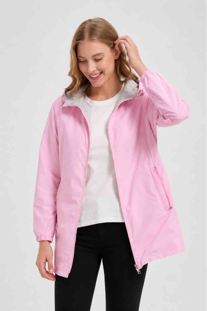 CHAQUETA REVERSIBLE CON CAPUCHA Y CREMALLERA ROSA GRIS OBRF2101
