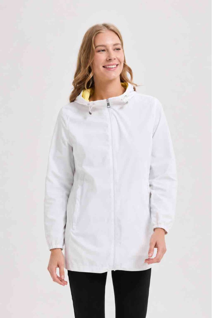 CHAQUETA REVERSIBLE CON CAPUCHA Y CREMALLERA BLANCO AMARILLO OBRF2101