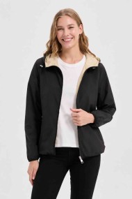 CHAQUETA CORTA REVERSIBLE LIGERA CON CAPUCHA NEGRO BEIGE OBRF2100