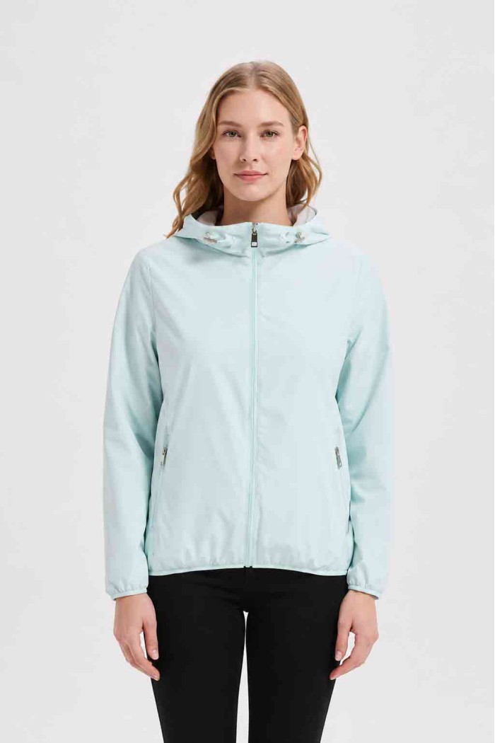 CHAQUETA CORTA REVERSIBLE LIGERA CON CAPUCHA AZULAGUA GRIS OBRF2100