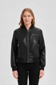 CHAQUETA CORTA BOMBER PARA MUJER CON CREMALLERA Y BOLSILLOS NEGRO OBRF2096